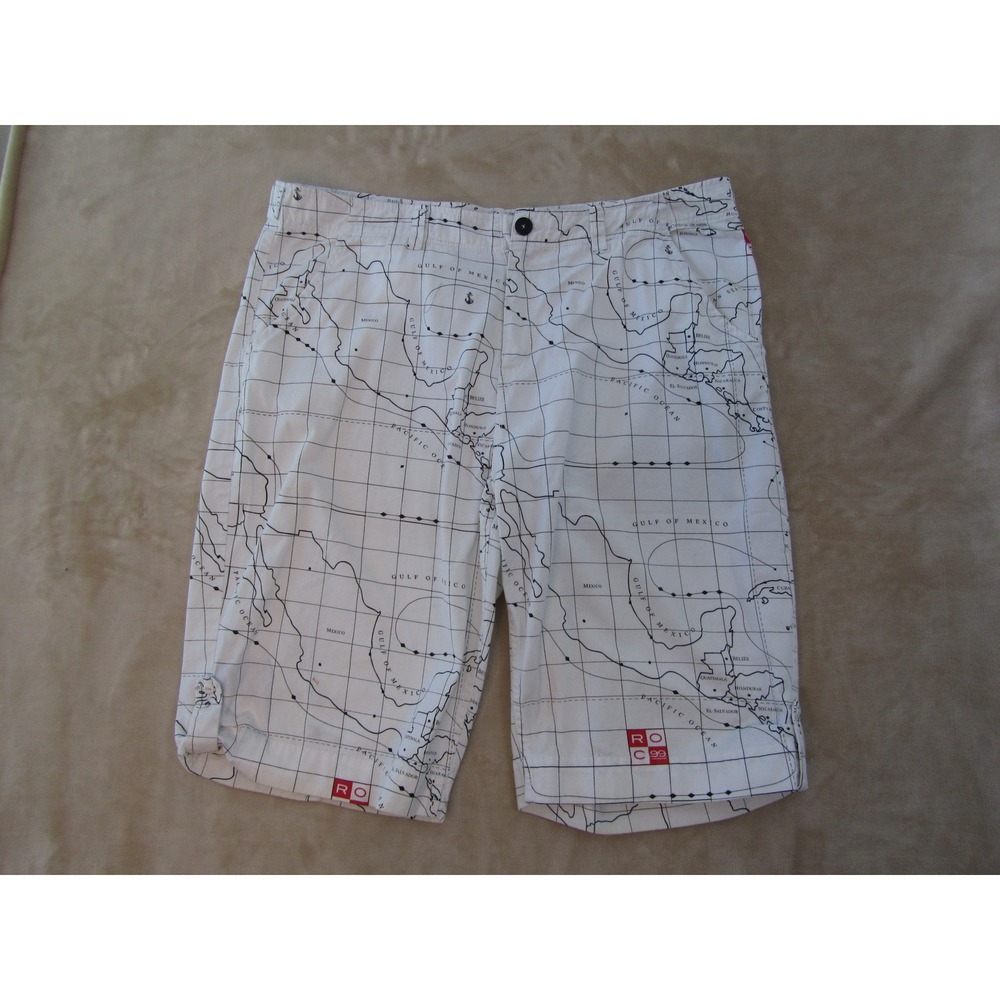 Rocawear Mens 42 World Map Print Shorts White Black ROC 99 Nautical Streetwear